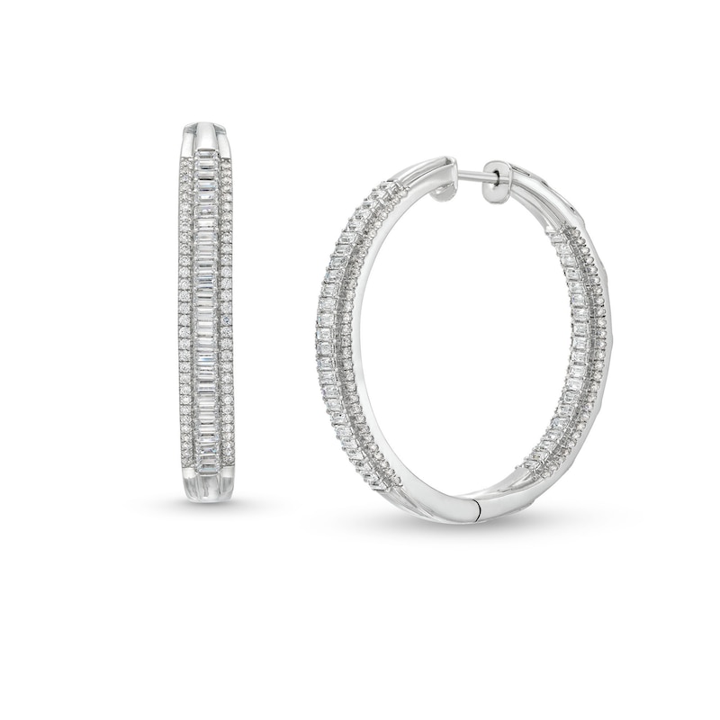 Main Image 1 of 3 CT. T.W. Baguette-Cut Lab-Grown Diamond Inside-Out Hoop Earrings in 10K White Gold (I/I1)