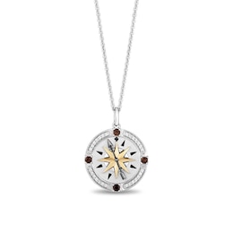 Enchanted Disney Pocahontas Smoky Quartz and 1/10 CT. T.W. Diamond Compass Pendant in Sterling Silver and 10K Gold
