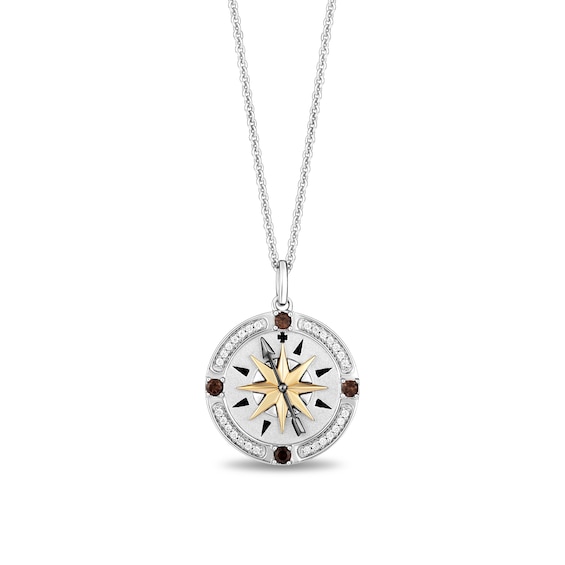Enchanted Disney Pocahontas Smoky Quartz and 1/10 CT. T.w. Diamond Compass Pendant in Sterling Silver and 10K Gold