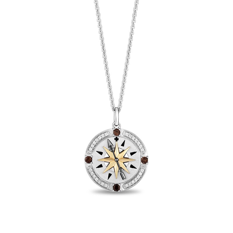 Main Image 1 of Enchanted Disney Pocahontas Smoky Quartz and 1/10 CT. T.W. Diamond Compass Pendant in Sterling Silver and 10K Gold