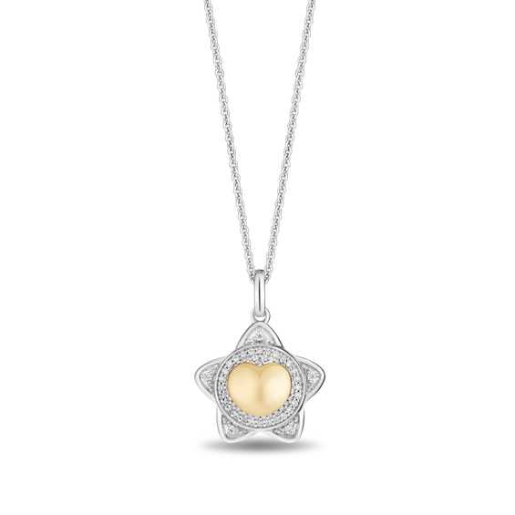 Enchanted Disney Wish 1/8 CT. T.w. Diamond Puffed Star Pendant in Sterling Silver and 10K Gold - 19"