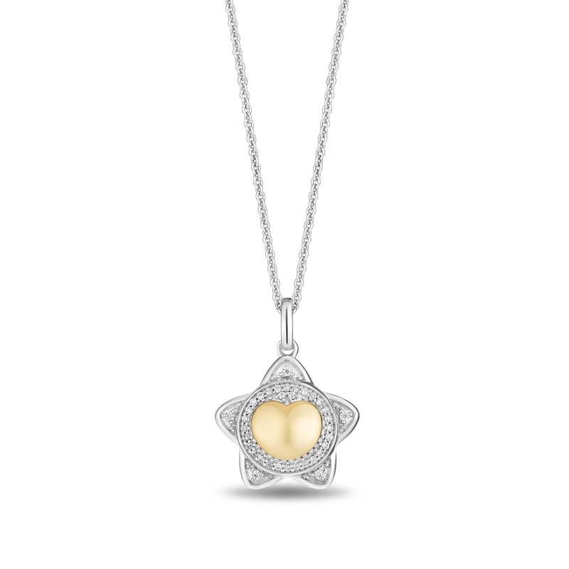 Main Image 1 of Enchanted Disney Wish 1/8 CT. T.W. Diamond Puffed Star Pendant in Sterling Silver and 10K Gold - 19&quot;