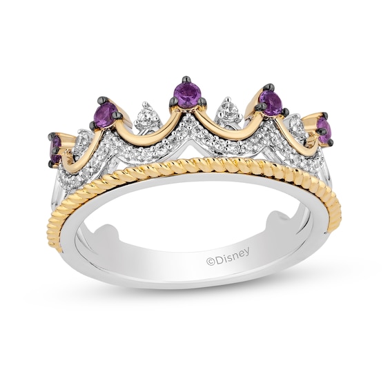 Enchanted Disney Wish Amethyst and 1/6 CT. T.w. Diamond Crown Ring in Sterling Silver and 10K Gold - Size 7