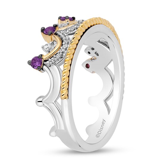Enchanted Disney Wish Amethyst and 1/6 CT. T.w. Diamond Crown Ring in Sterling Silver and 10K Gold - Size 7