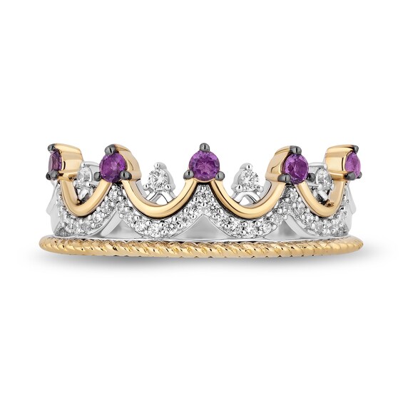 Enchanted Disney Wish Amethyst and 1/6 CT. T.w. Diamond Crown Ring in Sterling Silver and 10K Gold - Size 7