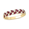 Thumbnail Image 1 of Marquise-Cut Lab-Created Ruby and 1/5 CT. T.W. Diamond Flower Petal Band in Sterling Silver with 14K Gold Plate