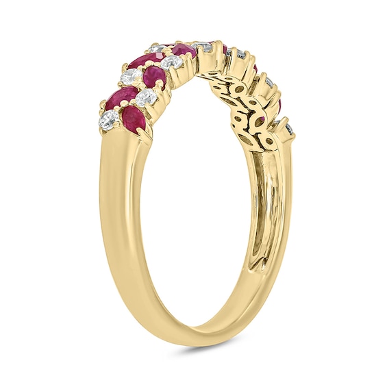 Marquise-Cut Lab-Created Ruby and 1/5 CT. T.w. Diamond Flower Petal Band in Sterling Silver with 14K Gold Plate