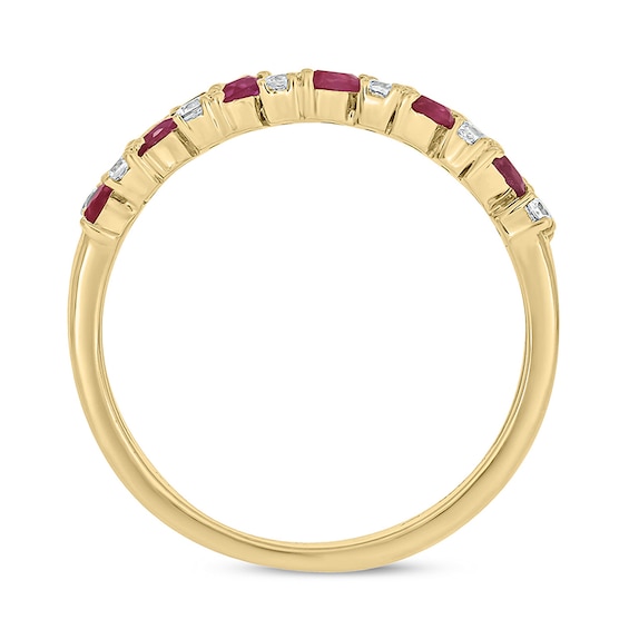 Marquise-Cut Lab-Created Ruby and 1/5 CT. T.w. Diamond Flower Petal Band in Sterling Silver with 14K Gold Plate