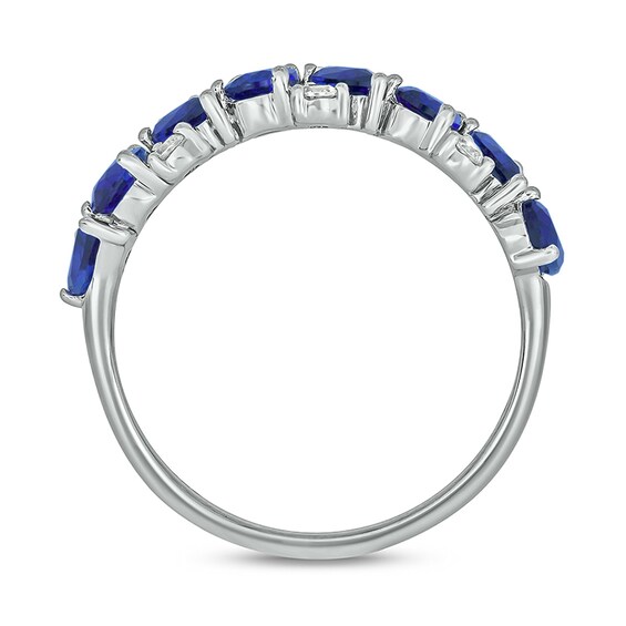 Pear-Shaped Blue Lab-Created Sapphire and 1/5 CT. T.w. Diamond Zig-Zag Band in Sterling Silver