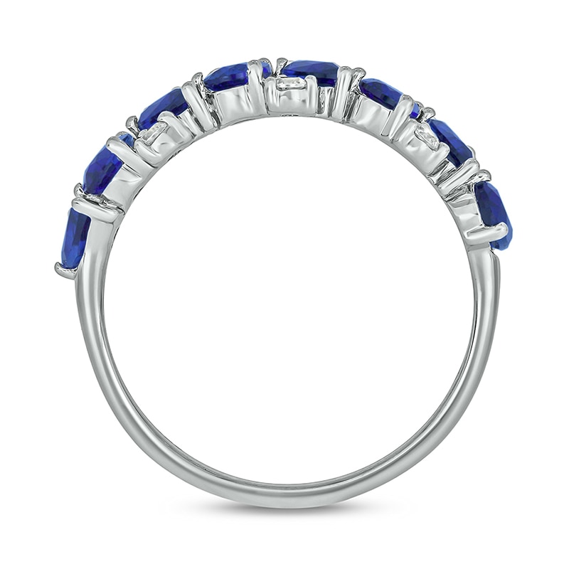Main Image 3 of Pear-Shaped Blue Lab-Created Sapphire and 1/5 CT. T.W. Diamond Zig-Zag Band in Sterling Silver