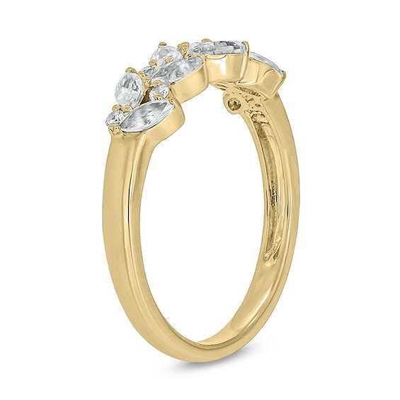 Marquise-Cut Lab-Created Sapphire and 1/10 CT. T.w. Diamond Flower Petals Band in Sterling Silver with 14K Gold Plate