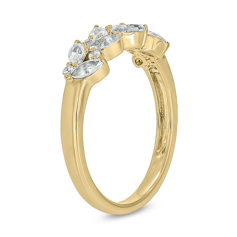 Main Image 2 of Marquise-Cut Lab-Created Sapphire and 1/10 CT. T.W. Diamond Flower Petals Band in Sterling Silver with 14K Gold Plate