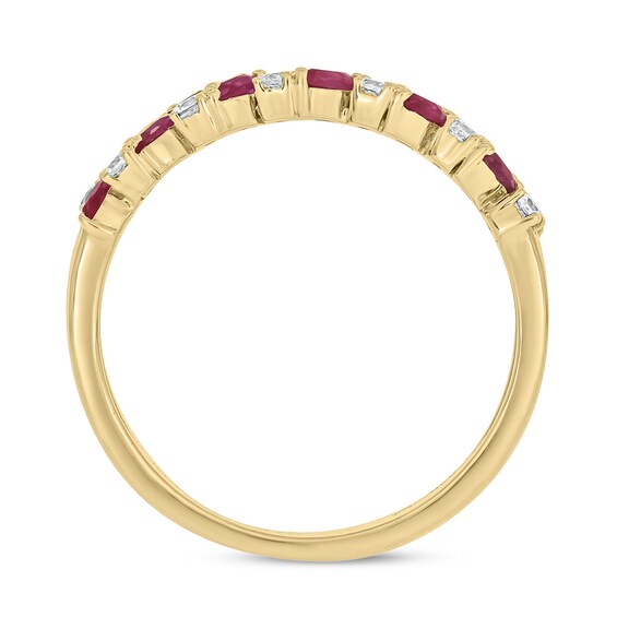 Marquise-Cut Lab-Created Ruby and 1/5 CT. T.w. Diamond Flower Petal Band in Sterling Silver with 14K Gold Plate