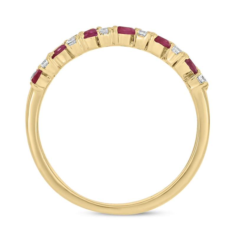 Main Image 3 of Marquise-Cut Lab-Created Ruby and 1/5 CT. T.W. Diamond Flower Petal Band in Sterling Silver with 14K Gold Plate