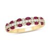 Thumbnail Image 1 of Marquise-Cut Lab-Created Ruby and 1/3 CT. T.W. Diamond Triple Row Band in Sterling Silver with 14K Gold Plate