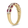 Thumbnail Image 2 of Marquise-Cut Lab-Created Ruby and 1/3 CT. T.W. Diamond Triple Row Band in Sterling Silver with 14K Gold Plate