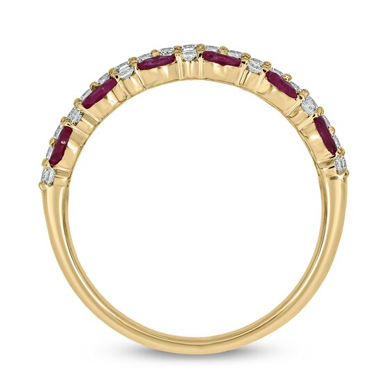 Marquise-Cut Lab-Created Ruby and 1/3 CT. T.w. Diamond Triple Row Band in Sterling Silver with 14K Gold Plate
