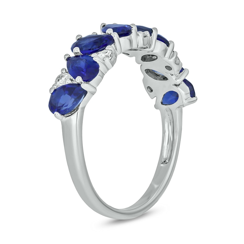 Main Image 2 of Pear-Shaped Blue Lab-Created Sapphire and 1/5 CT. T.W. Diamond Zig-Zag Band in Sterling Silver