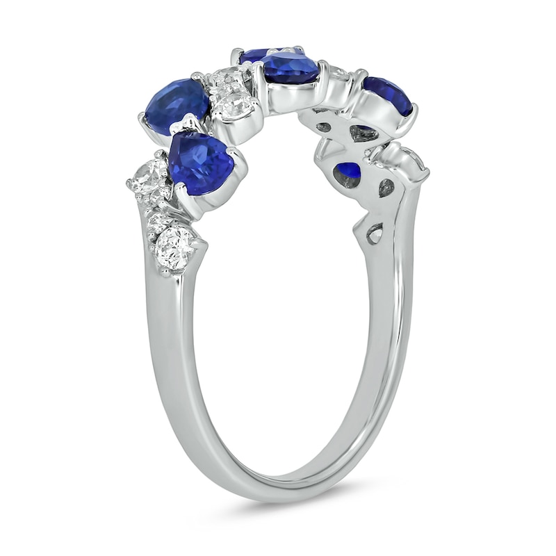 Main Image 2 of Pear-Shaped Blue Lab-Created Sapphire and 1/3 CT. T.W. Diamond Alternating Bows Band in Sterling Silver
