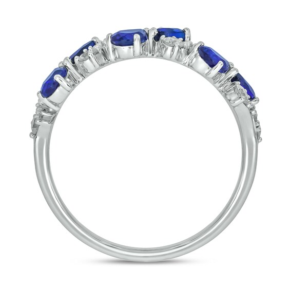 Pear-Shaped Blue Lab-Created Sapphire and 1/3 CT. T.w. Diamond Alternating Bows Band in Sterling Silver