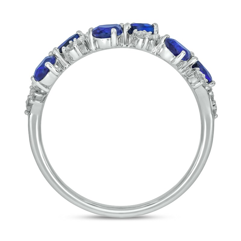 Main Image 3 of Pear-Shaped Blue Lab-Created Sapphire and 1/3 CT. T.W. Diamond Alternating Bows Band in Sterling Silver