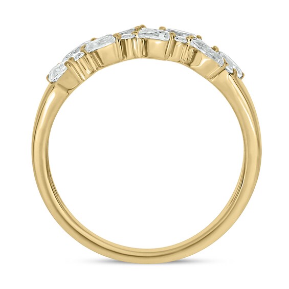 Marquise-Cut Lab-Created Sapphire and 1/10 CT. T.w. Diamond Flower Petals Band in Sterling Silver with 14K Gold Plate