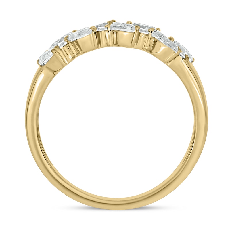 Main Image 3 of Marquise-Cut Lab-Created Sapphire and 1/10 CT. T.W. Diamond Flower Petals Band in Sterling Silver with 14K Gold Plate
