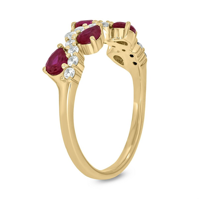Main Image 2 of Pear-Shaped Lab-Created Ruby and 1/4 CT. T.W. Diamond Wavy Band in Sterling Silver with 14K Gold Plate