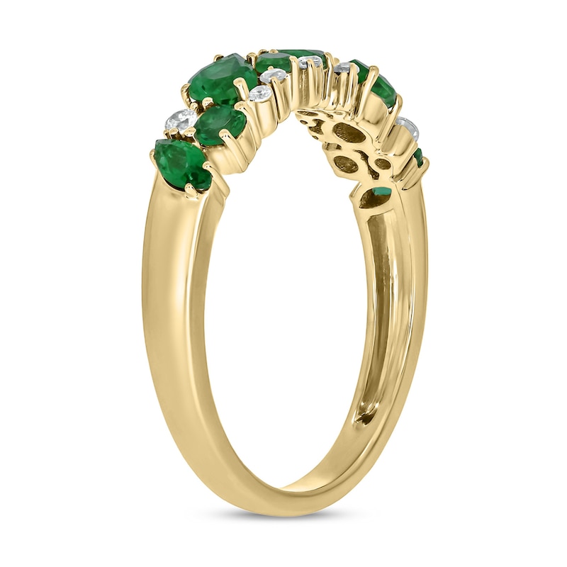 Main Image 2 of Multi-Shaped Lab-Created Emerald and 1/10 CT. T.W. Diamond Band in Sterling Silver with 14K Gold Plate