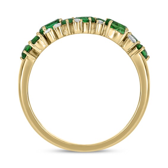Multi-Shaped Lab-Created Emerald and 1/10 CT. T.w. Diamond Band in Sterling Silver with 14K Gold Plate