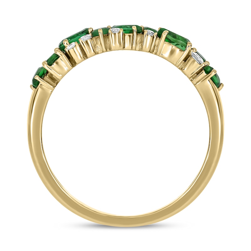 Main Image 3 of Multi-Shaped Lab-Created Emerald and 1/10 CT. T.W. Diamond Band in Sterling Silver with 14K Gold Plate