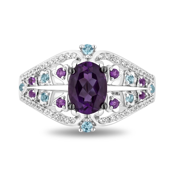Enchanted Disney Wish Oval Amethyst, Blue Topaz and 1/6 CT. T.w. Diamond Ring in Sterling Silver - Size 7
