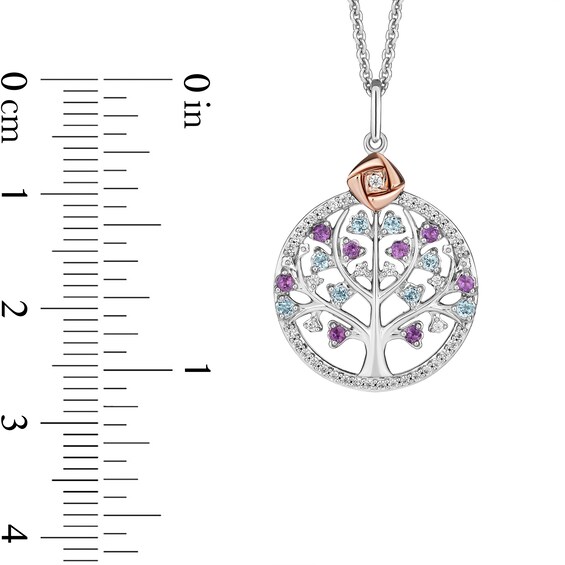 Enchanted Disney Wish Amethyst, Blue Topaz and 1/8 CT. T.w. Diamond Tree Pendant in Sterling Silver and 10K Rose Gold