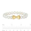 Thumbnail Image 2 of Eternally Bonded 7.0-7.5mm Freshwater Cultured Pearl Strand and 1/20 CT. T.W. Diamond Bow Stretch Bracelet with 10K Gold