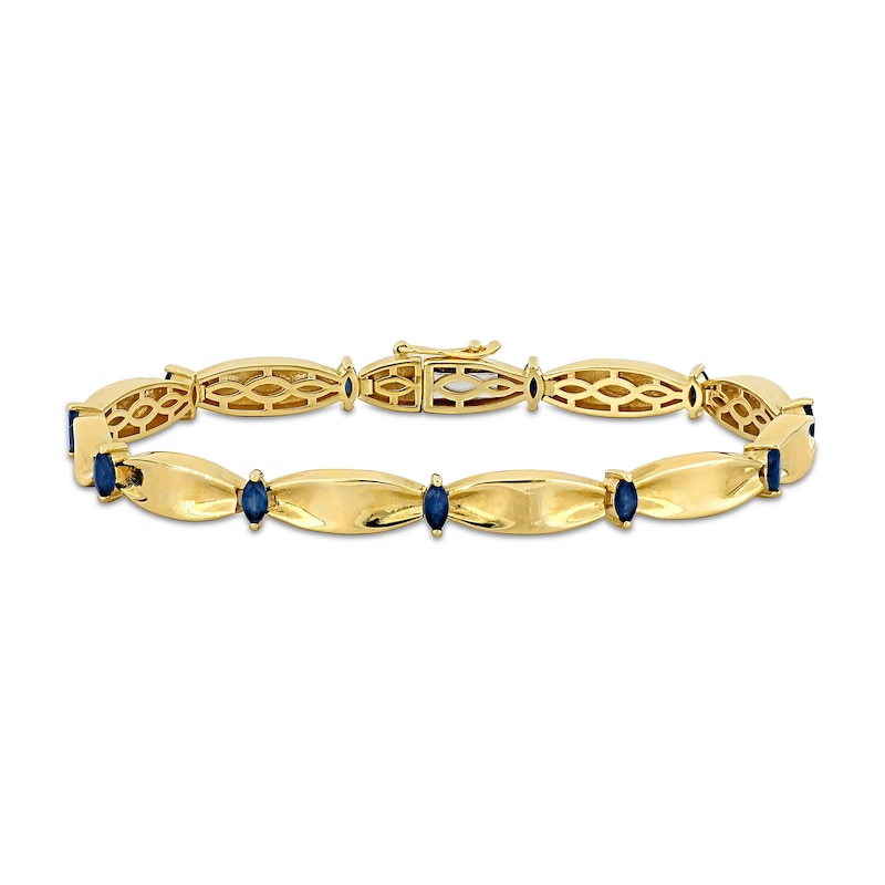 Main Image 1 of Eternally Bonded Marquise-Cut Blue Sapphire Station Cinch Line Bracelet in 10K Gold - 7.25&quot;