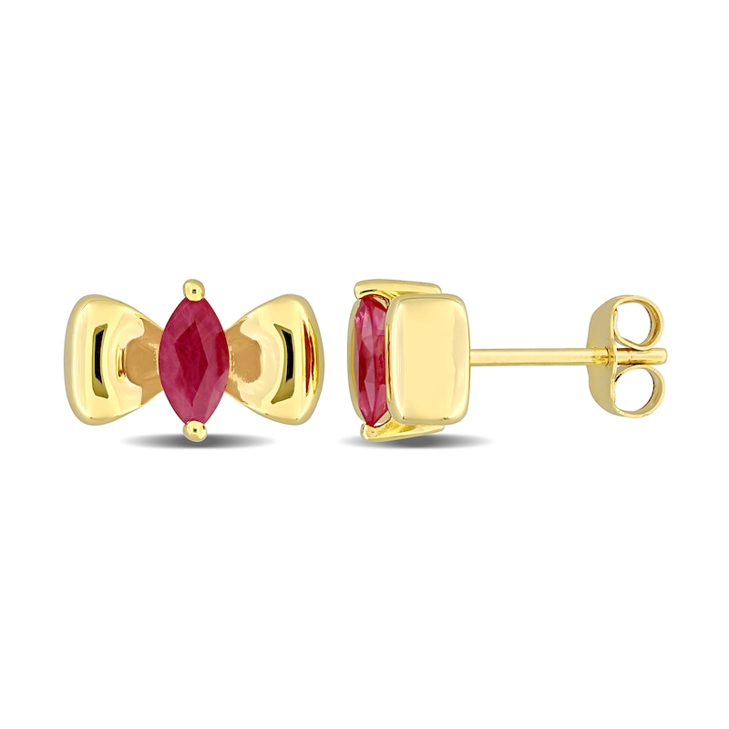 Eternally Bonded Marquise-Cut Ruby Bow Stud Earrings in 10K Gold | Zales