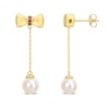 Thumbnail Image 1 of Eternally Bonded 7.0-7.5mm Freshwater Cultured Pearl and Ruby Bow Stud Chain Drop Earrings in 10K Gold
