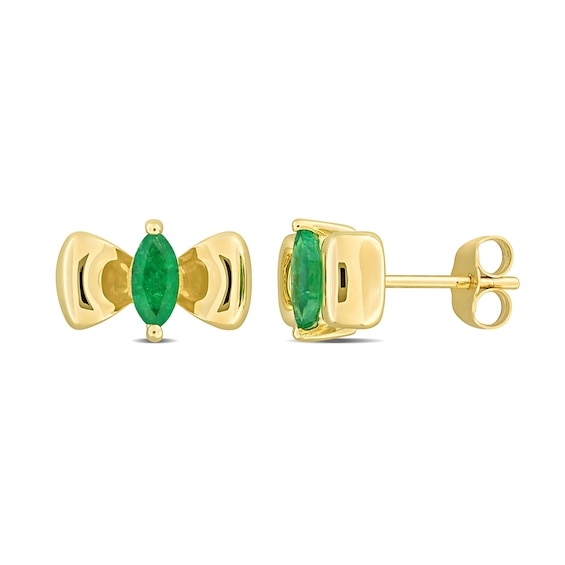 Eternally Bonded Marquise-Cut Emerald Bow Stud Earrings in 10K Gold