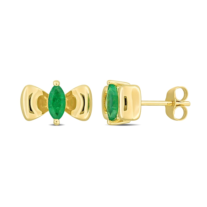 Main Image 1 of Eternally Bonded Marquise-Cut Emerald Bow Stud Earrings in 10K Gold