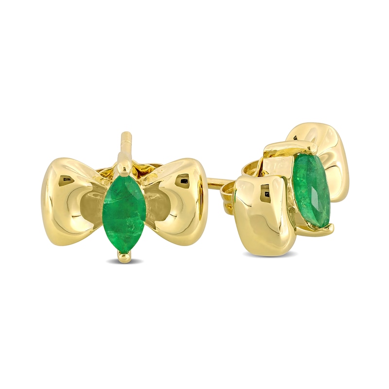 Main Image 2 of Eternally Bonded Marquise-Cut Emerald Bow Stud Earrings in 10K Gold