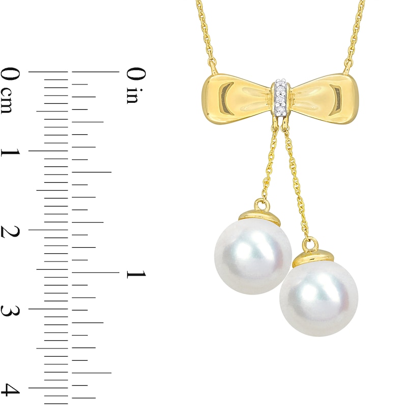 Main Image 2 of Eternally Bonded 8.5-9.0mm Freshwater Cultured Pearl and Diamond Accent Bow Necklace in 10K Gold