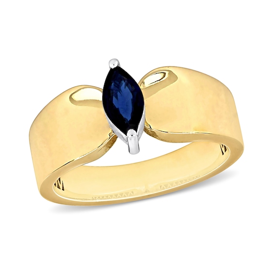 Eternally Bonded Marquise-Cut Blue Sapphire Solitaire Ring in 10K Gold