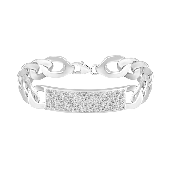 2 CT. T.w. Diamond I.d. Curb Chain Bracelet in Sterling Silver - 8.0"
