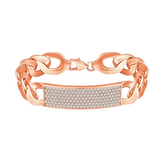 2 CT. T.w. Diamond I.d. Curb Chain Bracelet in Sterling Silver with 14K Rose Gold Plate - 8.0"