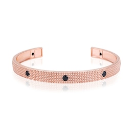 1 CT. T.W. Black Diamond Station Beaded Cuff in Sterling Silver with 14K Rose Gold Plate - 8.0"