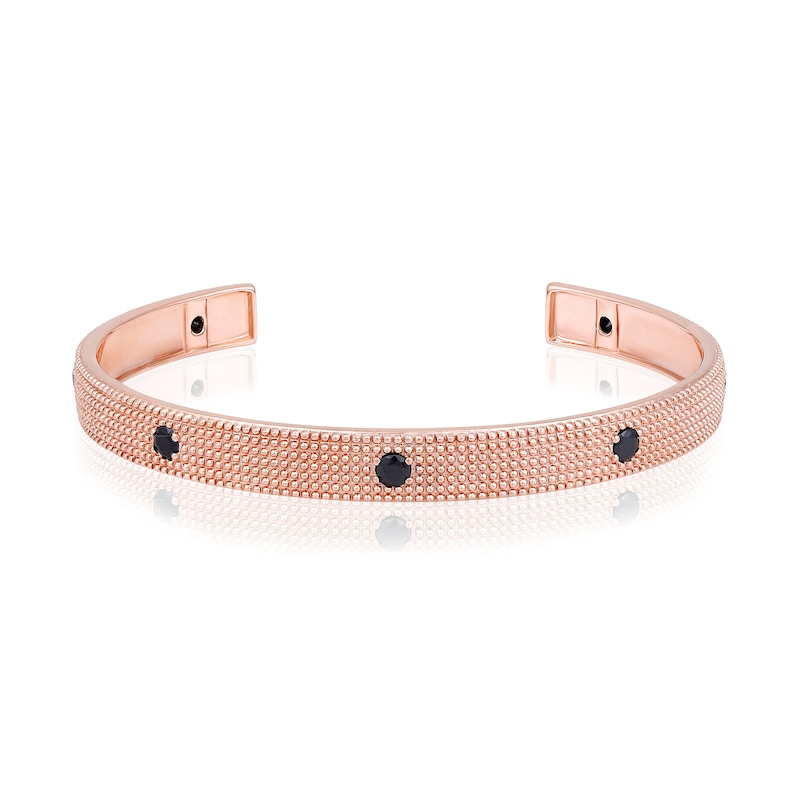 Main Image 1 of 1 CT. T.W. Black Diamond Station Beaded Cuff in Sterling Silver with 14K Rose Gold Plate - 8.0"