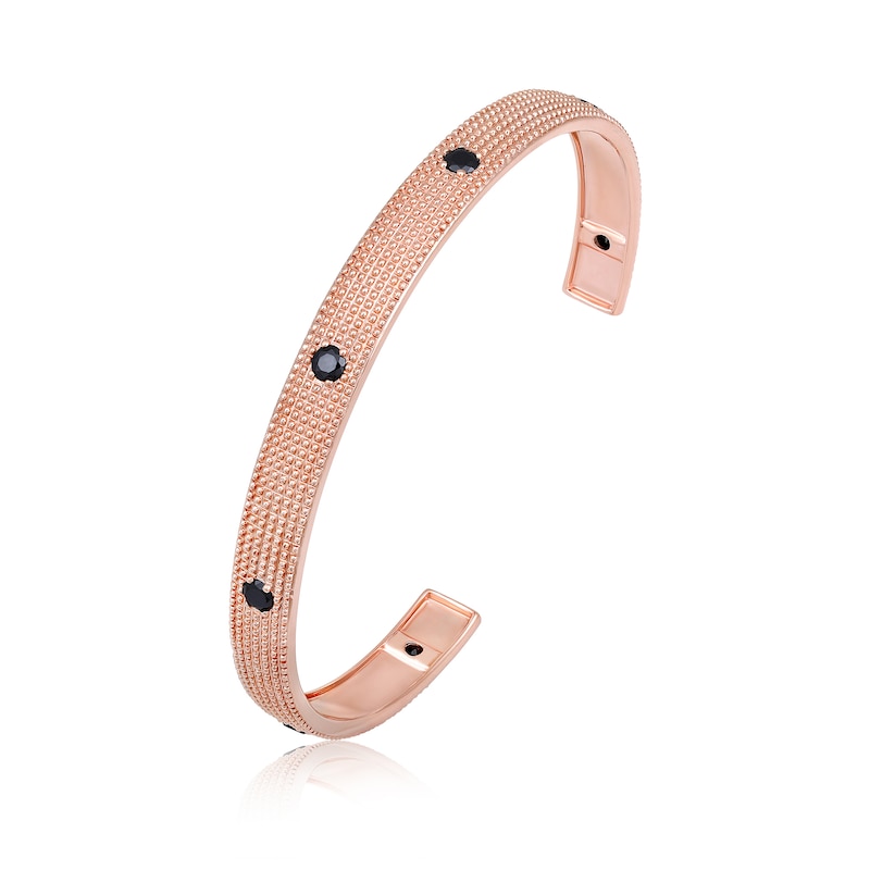 Main Image 2 of 1 CT. T.W. Black Diamond Station Beaded Cuff in Sterling Silver with 14K Rose Gold Plate - 8.0"