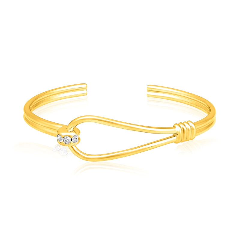 Main Image 1 of Men's 1/4 CT. T.W. Diamond Sideways Slip Knot Cuff in Sterling Silver with 14K Gold Plate - 8.0"