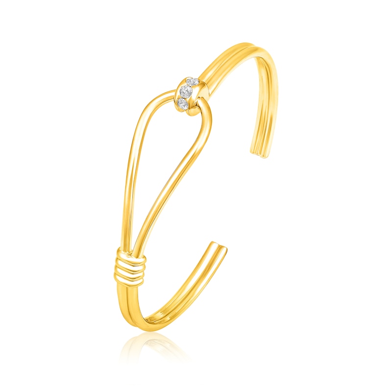 Main Image 2 of Men's 1/4 CT. T.W. Diamond Sideways Slip Knot Cuff in Sterling Silver with 14K Gold Plate - 8.0"