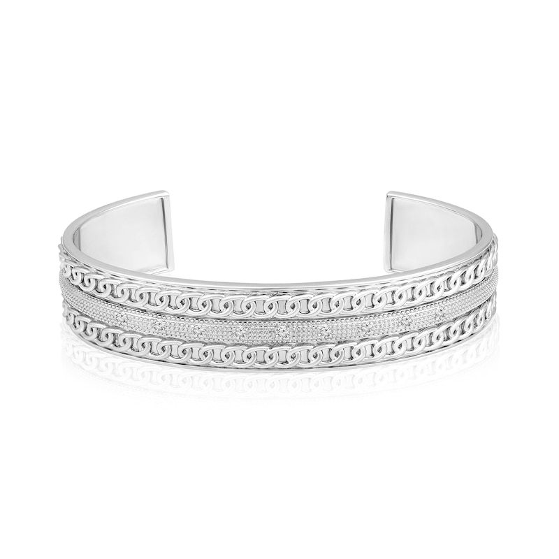 Main Image 1 of Men's 1/2 CT. T.W. Diamond Chain Edge Cuff in Sterling Silver - 8.0"